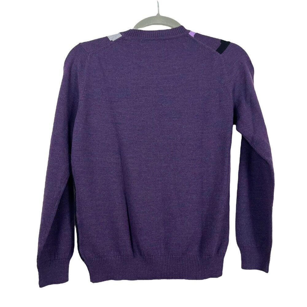 Camela Sweater Womens Small Purple Merino Wool Knit Abstract Artsy Academia Crew - Picture 2 of 8